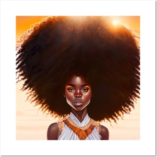 [AI Art] African sunset woman with big hair Posters and Art